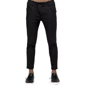 Konus Men's Chino Pant With Asymmetrical Zipper Fly Stretch Black Cotton‎ Size S
